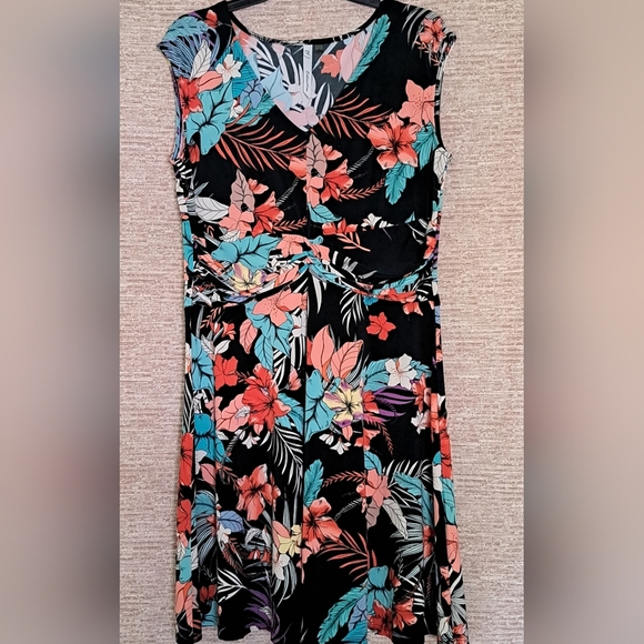 NY Collection Black Floral Sleeveless Dress Women's Size L *Read* - Picture 1 of 6
